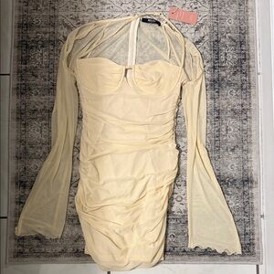 Miss Lola Long Sleeve Cream Dress